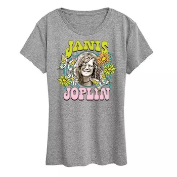 Женская футболка с рисунком бабочки и цветов Janis Joplin Licensed Character, цвет Heather Gray