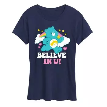 Женская футболка с рисунком Care Bears Believe In U Licensed Character, темно-синий
