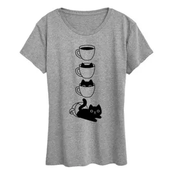 Женская футболка с рисунком Cat Coffee Cup Licensed Character, цвет Heather Gray