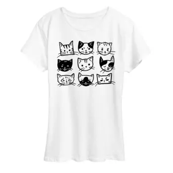 Женская футболка с рисунком Cat Faces Grid Licensed Character, белый
