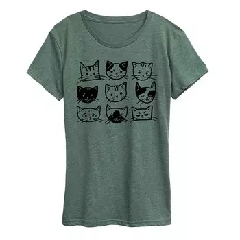 Женская футболка с рисунком Cat Faces Grid Licensed Character, цвет Heather Juniper