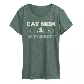 Женская футболка с рисунком Cat Mom University Licensed Character, цвет Heather Green