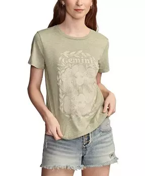 Женская футболка с рисунком Celestial Gemini Lucky Brand, зеленый