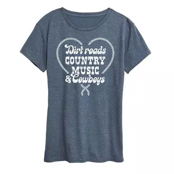 Женская футболка с рисунком Dirt Roads Country Music Cowboys Licensed Character, цвет Heather Blue