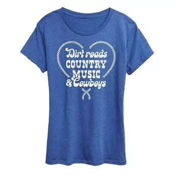 Женская футболка с рисунком Dirt Roads Country Music Cowboys Licensed Character, цвет Heather Royal Blue