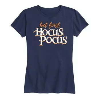 Женская футболка с рисунком Disney's Hocus Pocus But First Hocus Pocus Licensed Character, темно-синий
