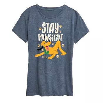 Женская футболка с рисунком Disney's Pluto Stay Pawsitive, цвет Heather Blue