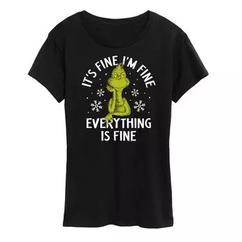 Женская футболка с рисунком Dr. Seuss Grinch It's Fine I'm Fine Licensed Character, черный