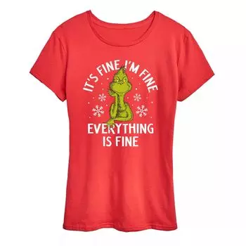 Женская футболка с рисунком Dr. Seuss Grinch It's Fine I'm Fine Licensed Character, красный