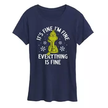 Женская футболка с рисунком Dr. Seuss Grinch It's Fine I'm Fine Licensed Character, темно-синий