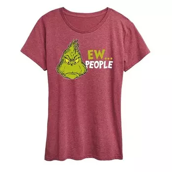 Женская футболка с рисунком Dr. Seuss The Grinch Ew People Licensed Character, цвет Heather Dark Red