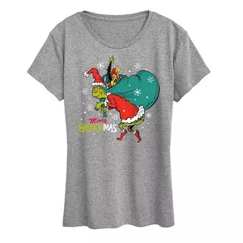 Женская футболка с рисунком Dr. Seuss The Grinch Grinchmas Toy Bag Licensed Character, цвет Heather Gray