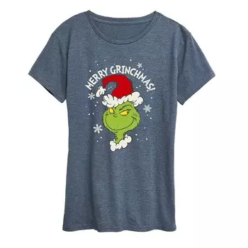 Женская футболка с рисунком Dr. Seuss The Grinch Merry Grinchmas Licensed Character, цвет Heather Blue