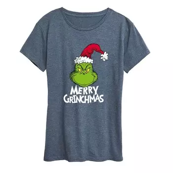Женская футболка с рисунком Dr. Seuss The Grinch Merry Grinchmas Licensed Character, цвет Heather Blue