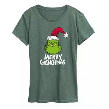 Женская футболка с рисунком Dr. Seuss The Grinch Merry Grinchmas Licensed Character, цвет Heather Green