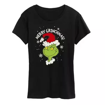 Женская футболка с рисунком Dr. Seuss The Grinch Merry Grinchmas Licensed Character, черный