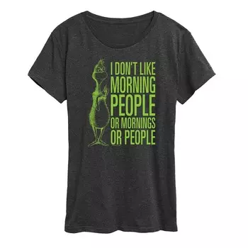 Женская футболка с рисунком Dr. Seuss The Grinch Morning People Licensed Character, цвет Charcoal Heather