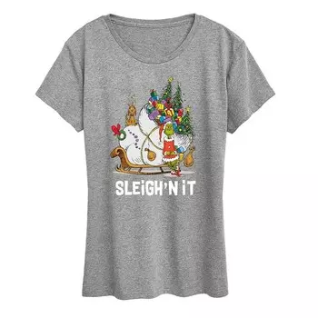 Женская футболка с рисунком Dr. Seuss The Grinch Sleigh'n It Licensed Character, цвет Heather Gray