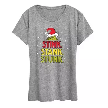 Женская футболка с рисунком Dr. Seuss The Grinch Stink Stank Stunk Licensed Character, цвет Heather Gray