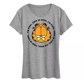 Женская футболка с рисунком Garfield I’m Fine This Is Fine Licensed Character, цвет Heather Gray