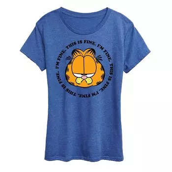 Женская футболка с рисунком Garfield I’m Fine This Is Fine Licensed Character, цвет Heather Royal Blue