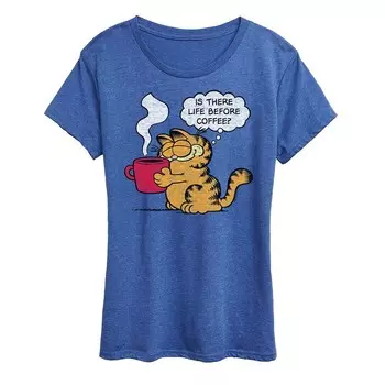 Женская футболка с рисунком Garfield Life Before Coffee Licensed Character, цвет Heather Royal Blue