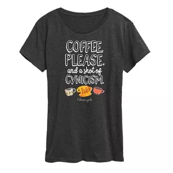 Женская футболка с рисунком Gilmore Girls Coffee Cynicism Licensed Character, цвет Heather Charcoal