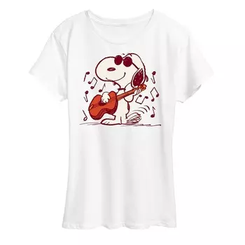 Женская футболка с рисунком гитары Peanuts Snoopy Joe Cool Licensed Character, белый