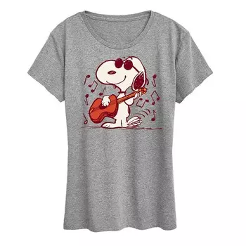 Женская футболка с рисунком гитары Peanuts Snoopy Joe Cool Licensed Character, цвет Heather Gray