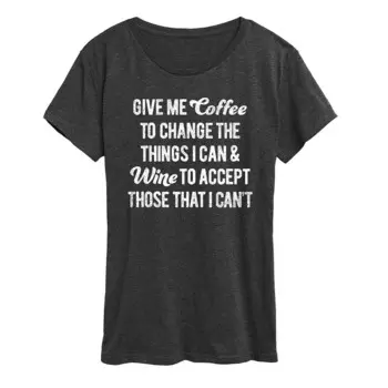 Женская футболка с рисунком Give Me Coffee Wine Licensed Character, цвет Heather Charcoal