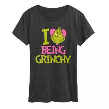 Женская футболка с рисунком Grinch I Love Being Grinchy Licensed Character, цвет Heather Charcoal