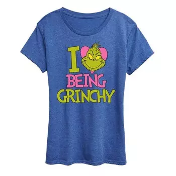 Женская футболка с рисунком Grinch I Love Being Grinchy Licensed Character, цвет Heather Royal Blue