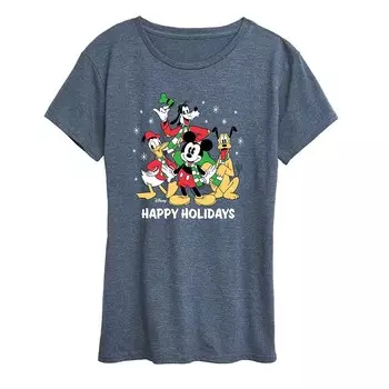 Женская футболка с рисунком группы «Микки и друзья» Disney's Happy Holidays Licensed Character, цвет Heather Blue