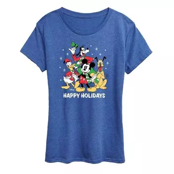 Женская футболка с рисунком группы «Микки и друзья» Disney's Happy Holidays Licensed Character, цвет Heather Royal Blue