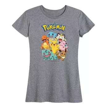 Женская футболка с рисунком группы персонажей Pokemon Licensed Character, цвет Heather Gray