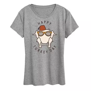 Женская футболка с рисунком Happy Turkey Day Licensed Character, цвет Heather Gray