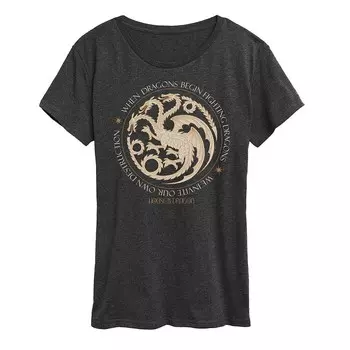 Женская футболка с рисунком House of the Dragon Dragons Begin Fighting Licensed Character, цвет Heather Charcoal