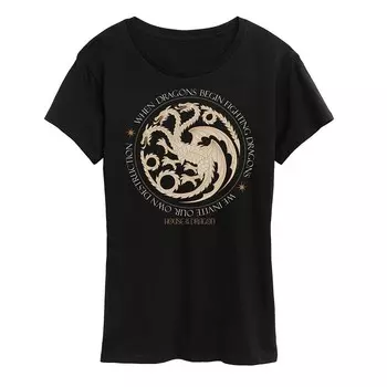 Женская футболка с рисунком House of the Dragon Dragons Begin Fighting Licensed Character, черный