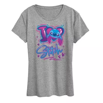 Женская футболка с рисунком I Love Stitch Disney's Lilo & Stitch Licensed Character, цвет Heather Gray
