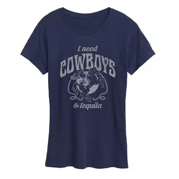 Женская футболка с рисунком I Need Cowboys And Tequila Licensed Character, темно-синий