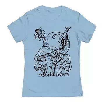 Женская футболка с рисунком Junior's Butterfly Shrooms Licensed Character, цвет Powder Blue