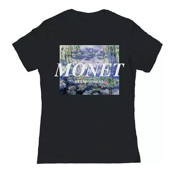 Женская футболка с рисунком Junior's Monet Water Lillies Licensed Character, черный