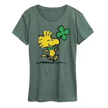 Женская футболка с рисунком клевера и peanuts woodstock Licensed Character, зеленый