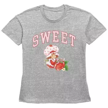 Женская футболка с рисунком клубники Shortcake Sweet базового кроя Licensed Character, цвет Heather Gray