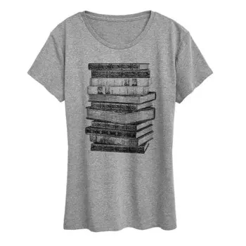 Женская футболка с рисунком книг стопкой Licensed Character, цвет Heather Gray