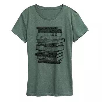 Женская футболка с рисунком книг стопкой Licensed Character, цвет Heather Green