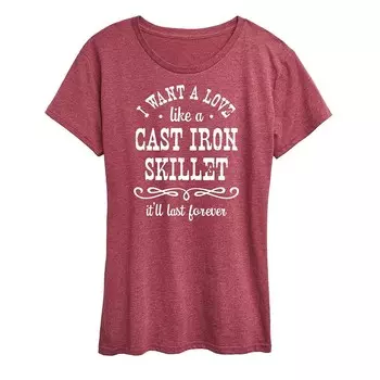 Женская футболка с рисунком Love Like A Cast Iron Skillet Licensed Character, цвет Heather Dark Red