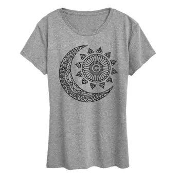 Женская футболка с рисунком Mandala Sun Moon Licensed Character, цвет Heather Grey