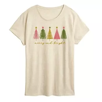 Женская футболка с рисунком Merry & Bright Christmas Trees Licensed Character, бежевый