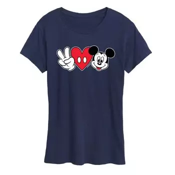 Женская футболка с рисунком Микки Мауса Disney «Peace Love» Licensed Character, темно-синий
